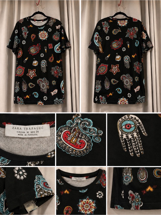 Zara Dresses & Skirts - Zara Black Paisley & Hamsa Print Midi Dress with Multicolor Accents